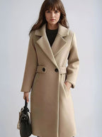 Theresa | Women's Longline Belted Coat with Notch Lapel, Tailored Autumn Coat | My Sweet Wardrobe | Camel