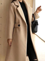 Theresa | Women's Longline Belted Coat with Notch Lapel, Tailored Autumn Coat | My Sweet Wardrobe | Camel