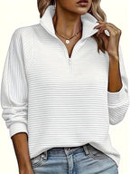 Therese | Women's Half-Zip Funnel Neck Sweater, Drop Shoulder Knit Jumper | My Sweet Wardrobe | White