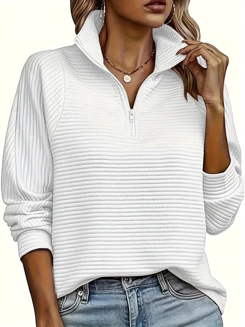 Therese | Women's Half-Zip Funnel Neck Sweater, Drop Shoulder Knit Jumper | My Sweet Wardrobe | White