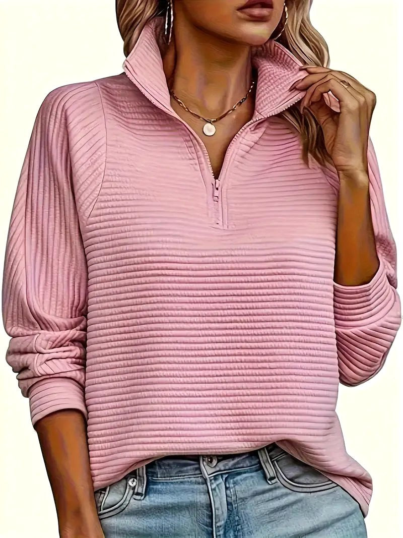 Therese | Women's Half-Zip Funnel Neck Sweater, Drop Shoulder Knit Jumper | My Sweet Wardrobe | Pink