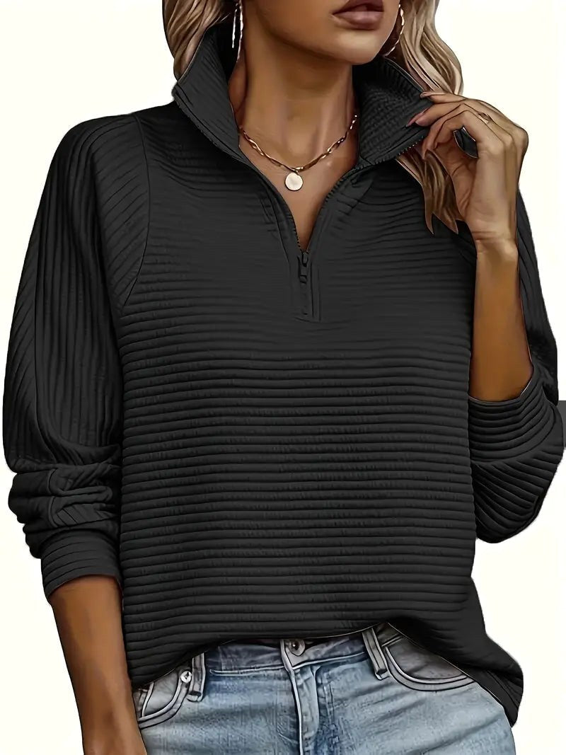 Therese | Women's Half-Zip Funnel Neck Sweater, Drop Shoulder Knit Jumper | My Sweet Wardrobe | Deep Grey