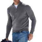 Toby | Men's Quarter-Zip Knit Jumper, Stand Collar Sweater | My Sweet Wardrobe | Gray