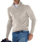 Toby | Men's Quarter-Zip Knit Jumper, Stand Collar Sweater | My Sweet Wardrobe | Beige