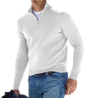 Toby | Men's Quarter-Zip Knit Jumper, Stand Collar Sweater | My Sweet Wardrobe | White