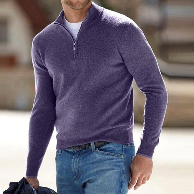 Toby | Men's Quarter-Zip Knit Jumper, Stand Collar Sweater | My Sweet Wardrobe | Purple