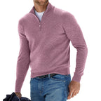 Toby | Men's Quarter-Zip Knit Jumper, Stand Collar Sweater | My Sweet Wardrobe | Pink