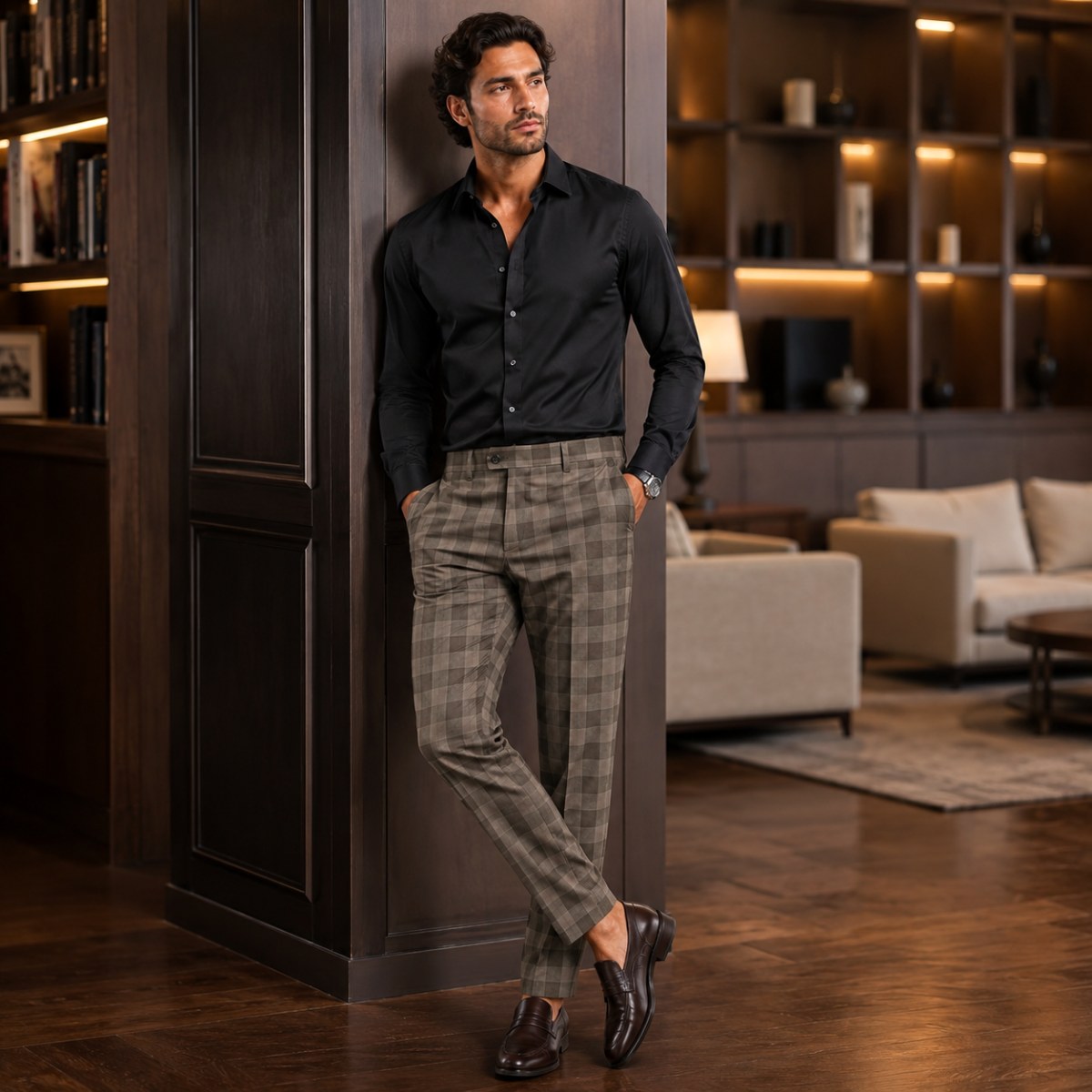 Tristan | Men's Checked Slim Fit Trousers, Smart Casual Trousers | Dressific