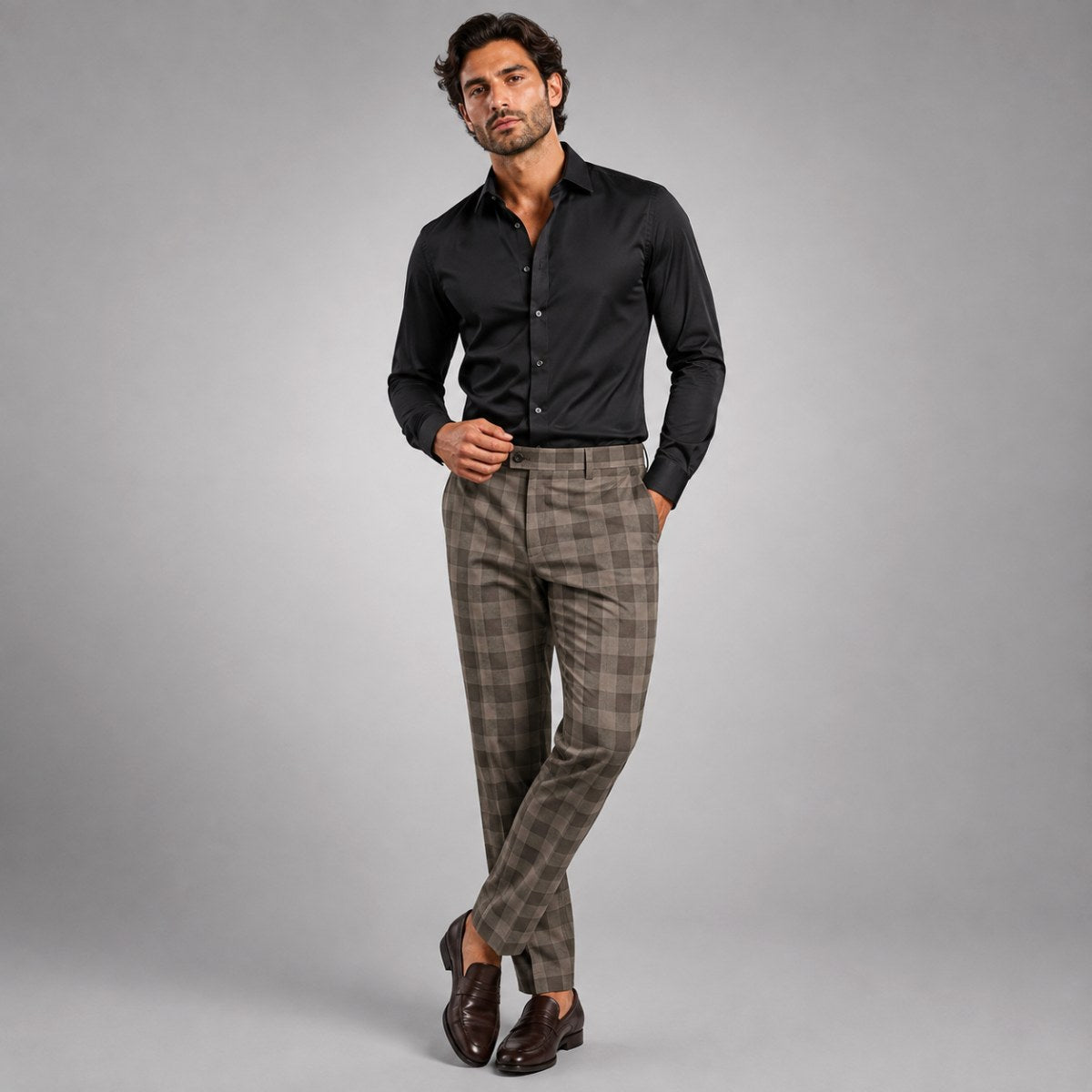 Tristan | Men's Checked Slim Fit Trousers, Smart Casual Trousers | Dressific | Gray
