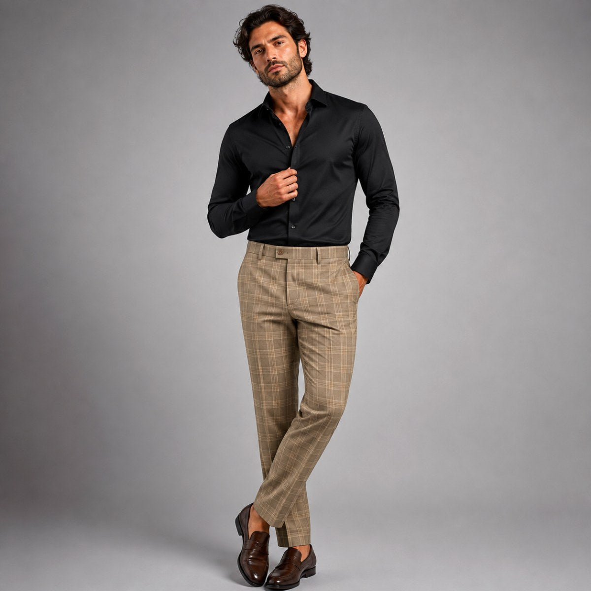Tristan | Men's Checked Slim Fit Trousers, Smart Casual Trousers | Dressific