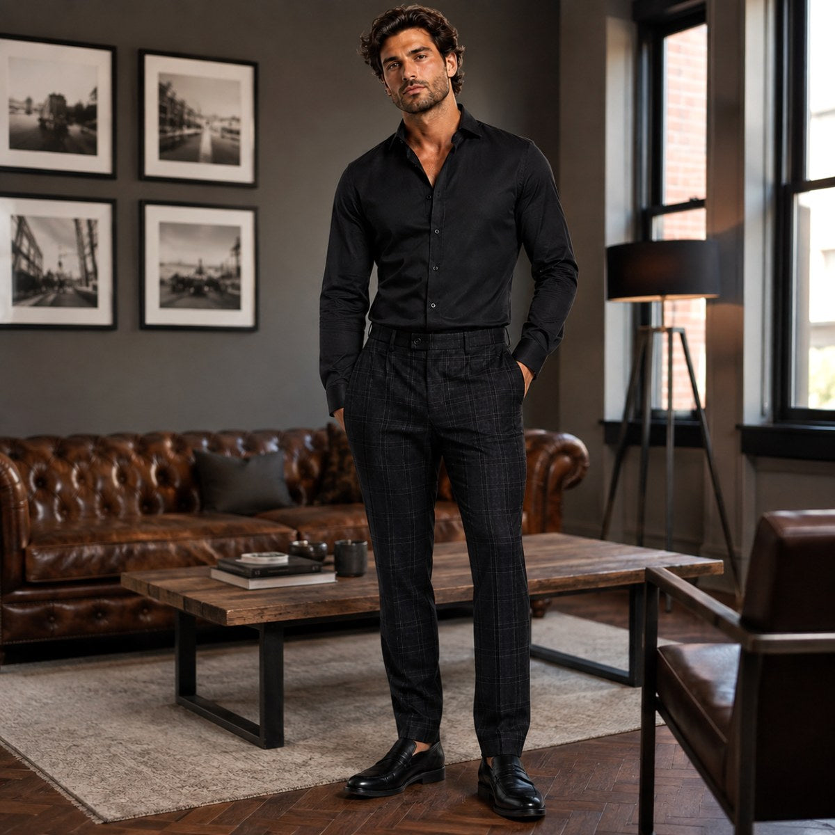 Tristan | Men's Checked Slim Fit Trousers, Smart Casual Trousers | Dressific