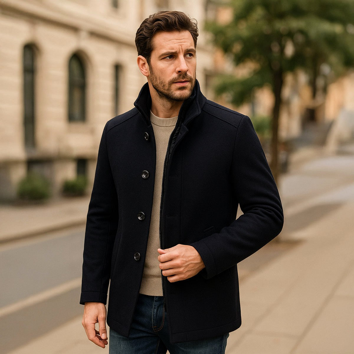 Tucker | Men's Wool Blend Tailored Trench Coat, Classic Formal Coat | My Sweet Wardrobe