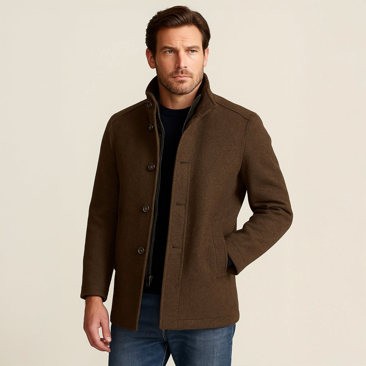 Tucker | Men's Wool Blend Tailored Trench Coat, Classic Formal Coat | My Sweet Wardrobe