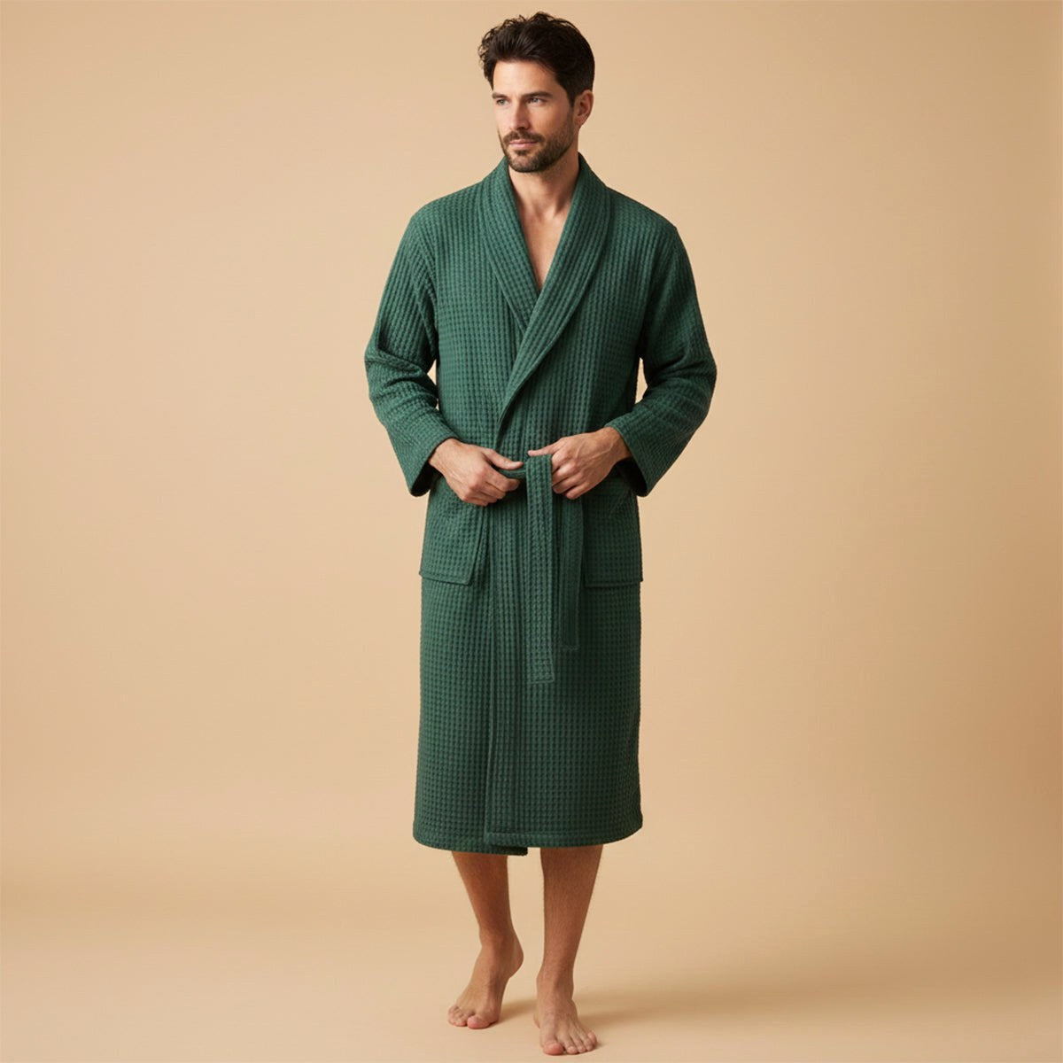 Tyler | Men's Cotton Waffle Lightweight Bathrobe, Spa Robe with Belt | Dressific