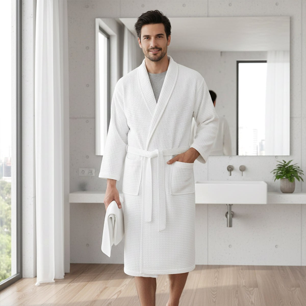 Tyler | Men's Cotton Waffle Lightweight Bathrobe, Spa Robe with Belt | Dressific