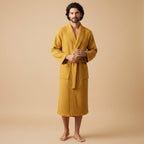 Tyler | Men's Cotton Waffle Lightweight Bathrobe, Spa Robe with Belt | Dressific | Yellow