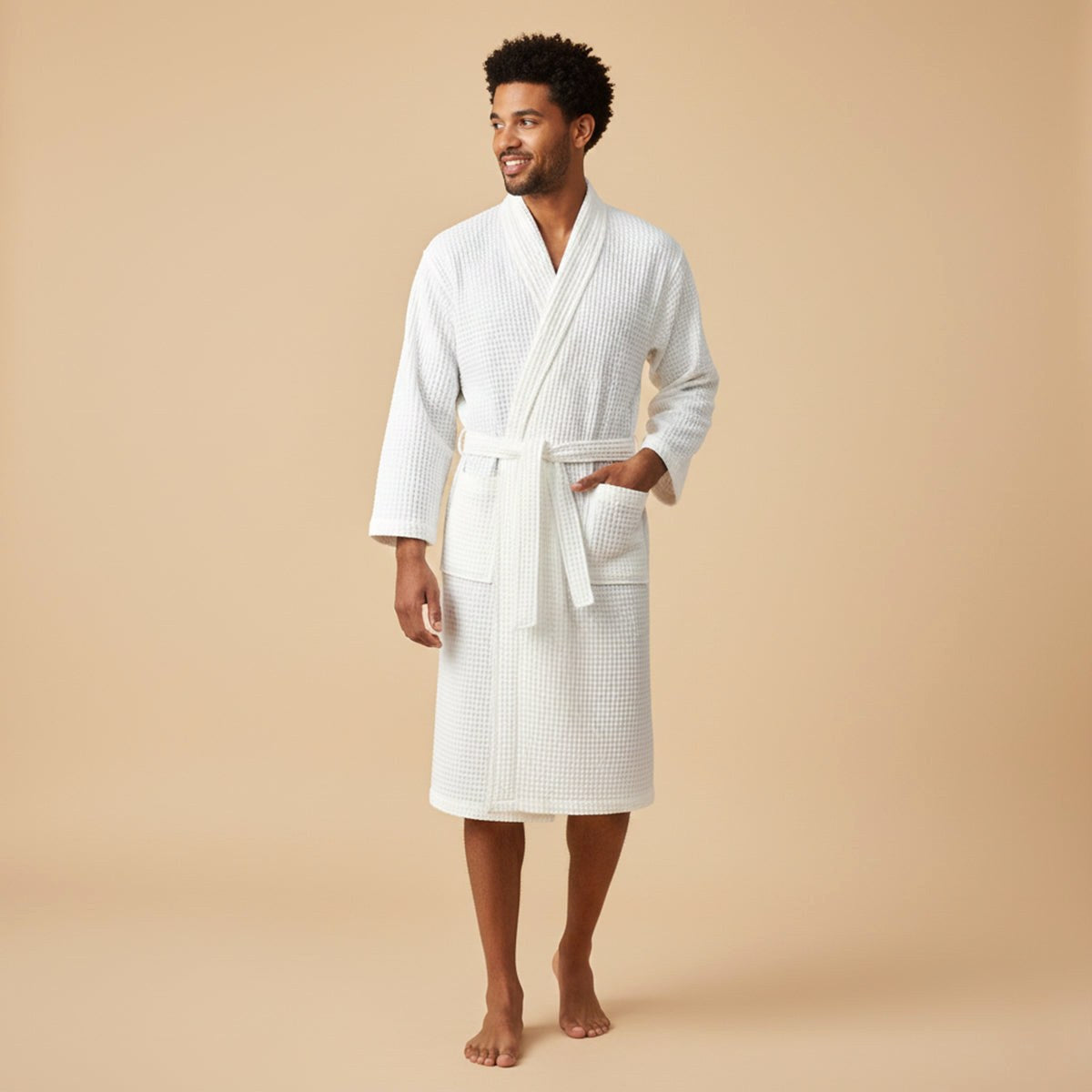 Tyler | Men's Cotton Waffle Lightweight Bathrobe, Spa Robe with Belt | Dressific