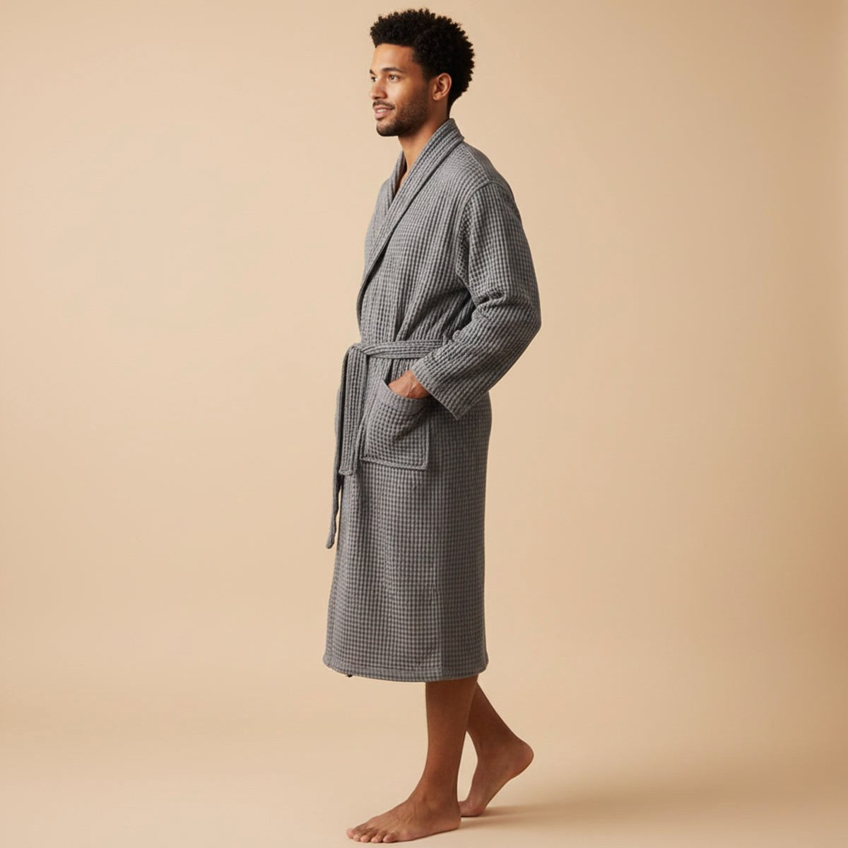 Tyler | Men's Cotton Waffle Lightweight Bathrobe, Spa Robe with Belt | Dressific
