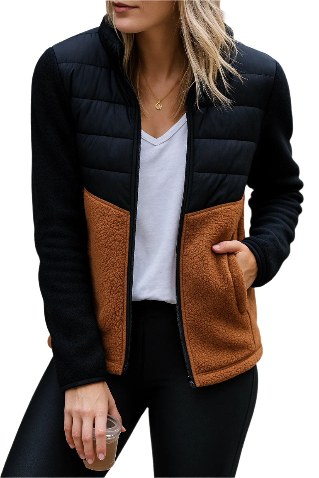 Valerie | Women's Lightweight Puffer Jacket, Fleece-Lined Autumn Coat | My Sweet Wardrobe | Black