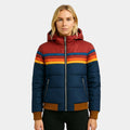 Veronique | Women's Retro Hooded Puffer Jacket, Striped Padded Autumn Coat | My Sweet Wardrobe | Navy blue