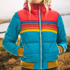 Veronique | Women's Retro Hooded Puffer Jacket, Striped Padded Autumn Coat | My Sweet Wardrobe