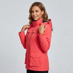 Victoire | Women's Hooded Heated Jacket with USB Power, Adjustable Temperature Jacket | My Sweet Wardrobe | Coral Red