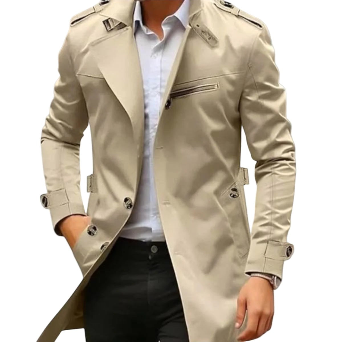 Vincent | Men's Collared Transitional Jacket, Zip and Button Closure Coat | My Sweet Wardrobe