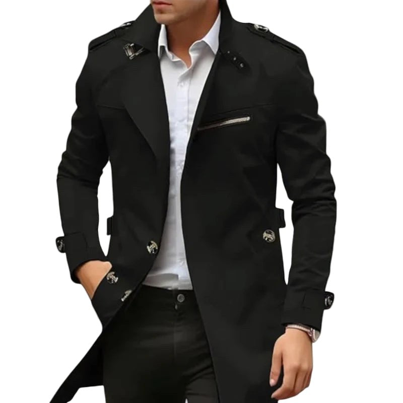 Vincent | Men's Collared Transitional Jacket, Zip and Button Closure Coat | My Sweet Wardrobe