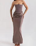 Viviane | Women's Strapless Draped Maxi Dress, Corset-Bodice Evening Dress | My Sweet Wardrobe | Brown