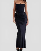 Viviane | Women's Strapless Draped Maxi Dress, Corset-Bodice Evening Dress | My Sweet Wardrobe | Red