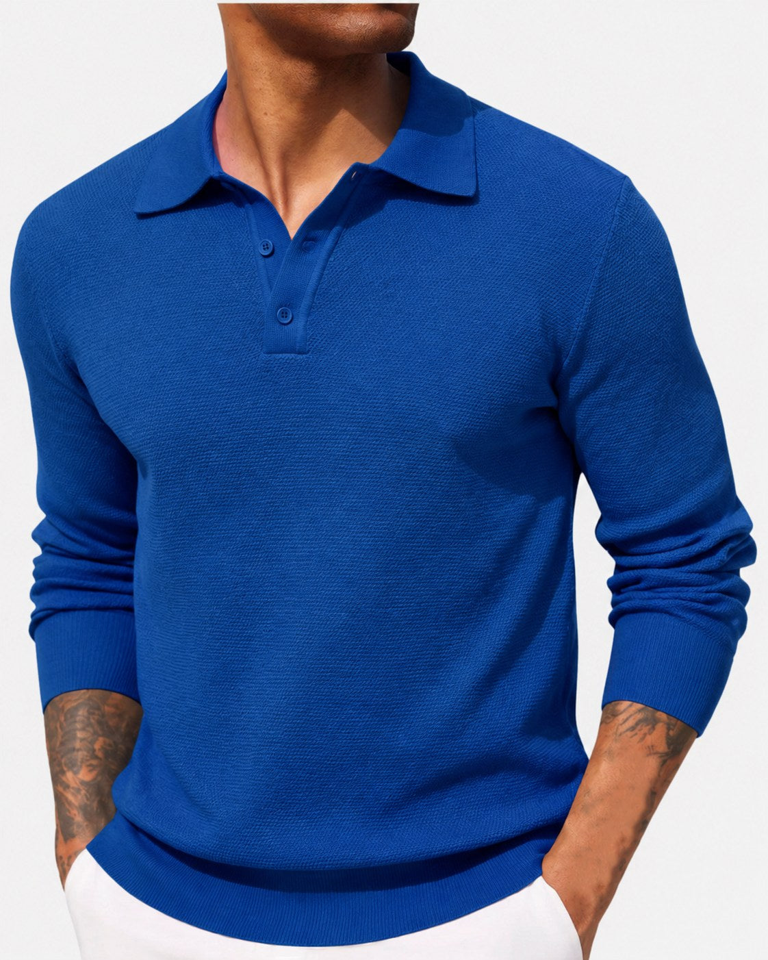 Volker | Men's Jumper with Polo Collar, Elegant Knit Jumper | My Sweet Wardrobe | Blue