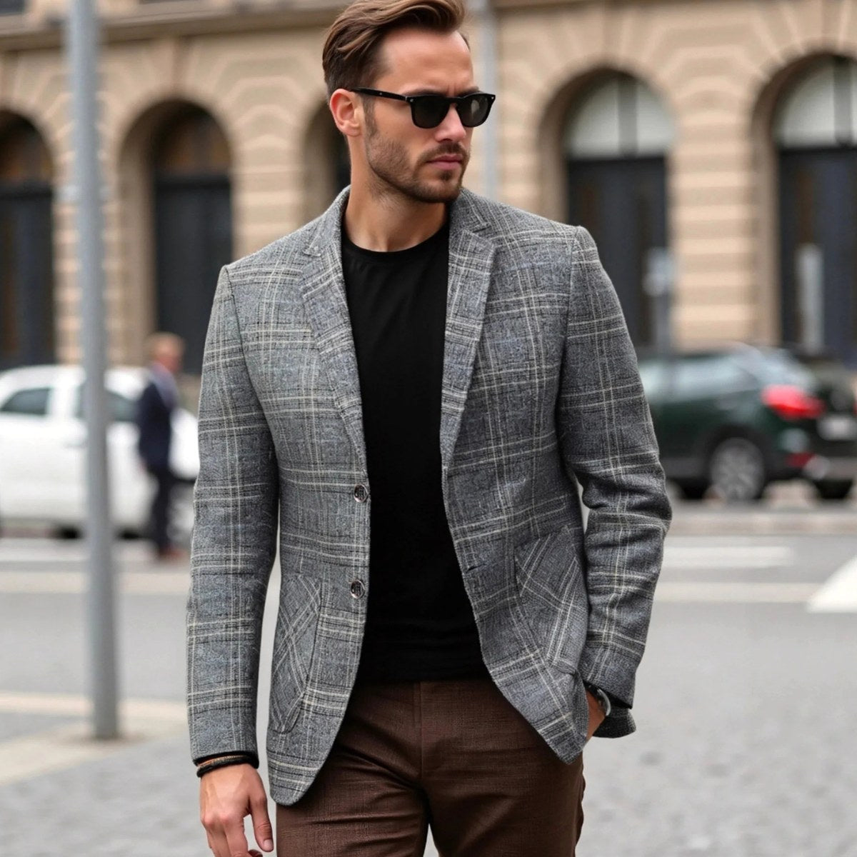 Warren | Men's Checked Lightweight Slim Fit Blazer, Smart Casual Blazer Suit | My Sweet Wardrobe | Brown