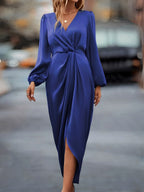 Weronika | Women's Satin Wrap Dress with Long Sleeves, Elegant Evening Dress | My Sweet Wardrobe