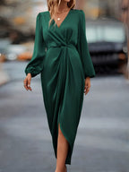 Weronika | Women's Satin Wrap Dress with Long Sleeves, Elegant Evening Dress | My Sweet Wardrobe