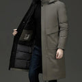 Wilhelm | Men's Coat with Hood and Quilted Lining, Long Winter Coat for Men | My Sweet Wardrobe | Grey