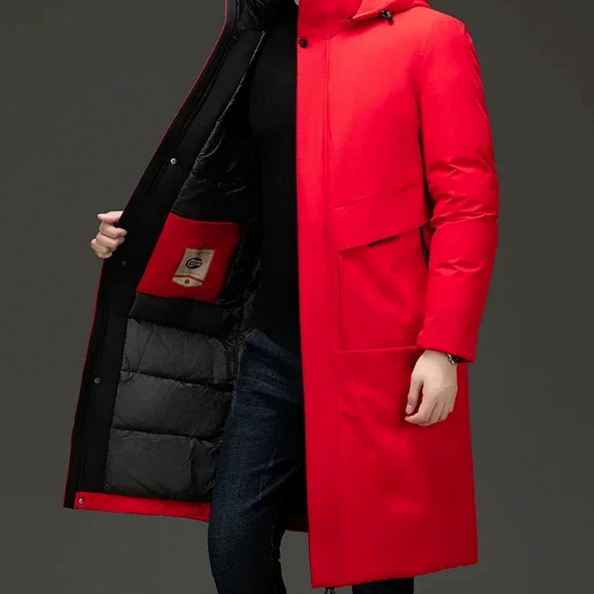 Wilhelm | Men's Coat with Hood and Quilted Lining, Long Winter Coat for Men | My Sweet Wardrobe | Grey