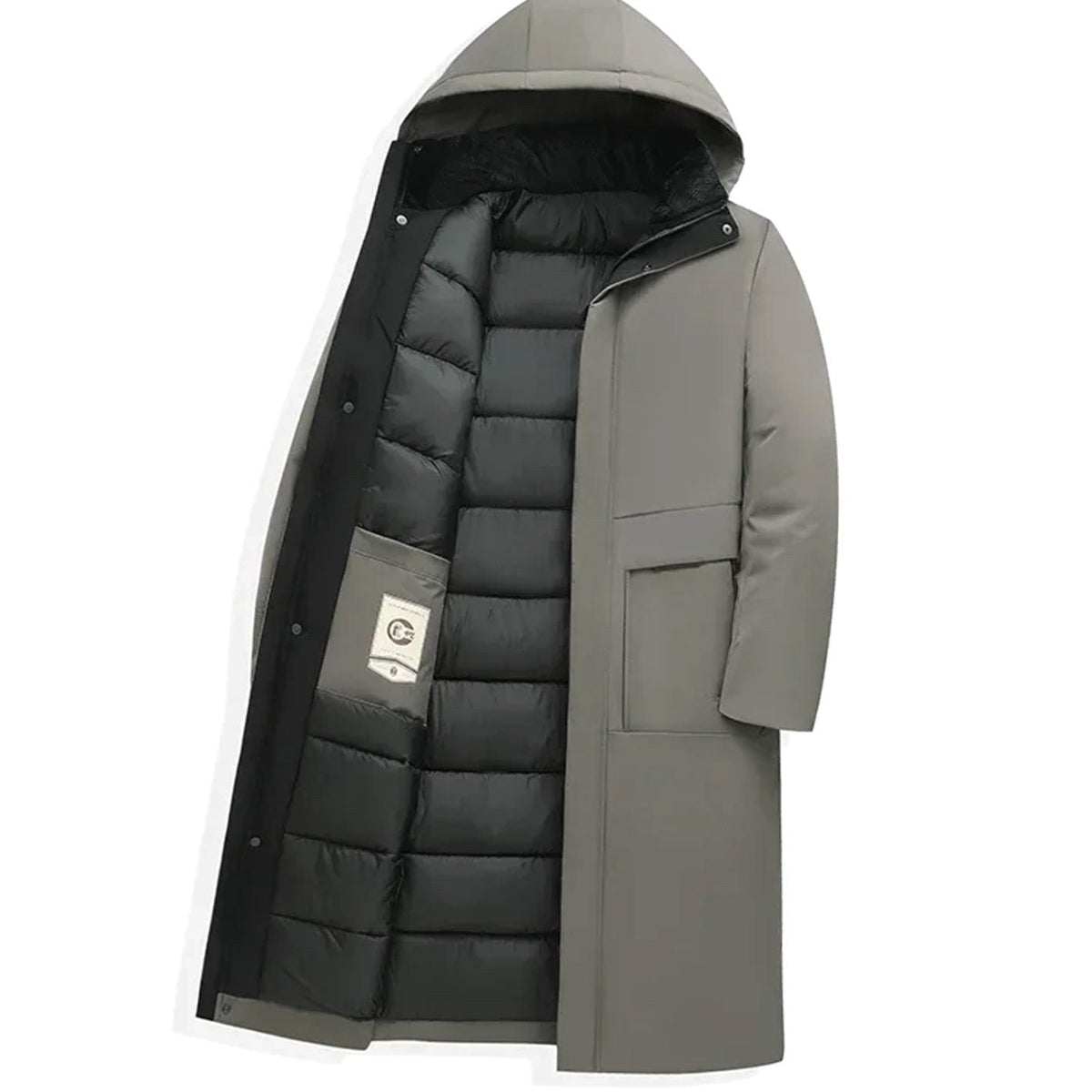 Wilhelm | Men's Coat with Hood and Quilted Lining, Long Winter Coat for Men | My Sweet Wardrobe | Grey