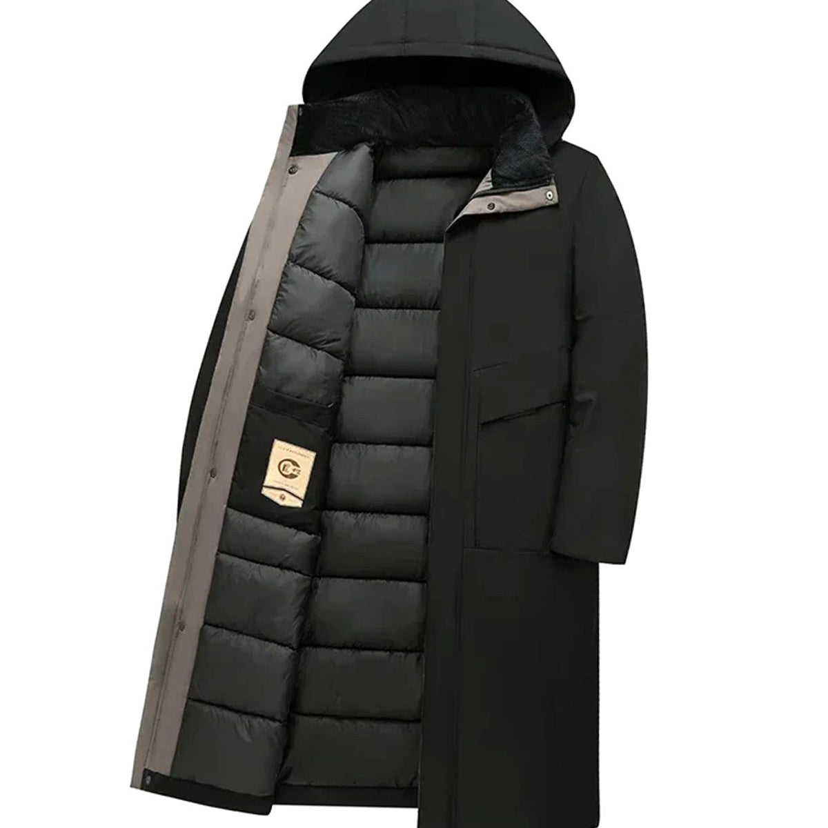 Wilhelm | Men's Coat with Hood and Quilted Lining, Long Winter Coat for Men | My Sweet Wardrobe | Grey