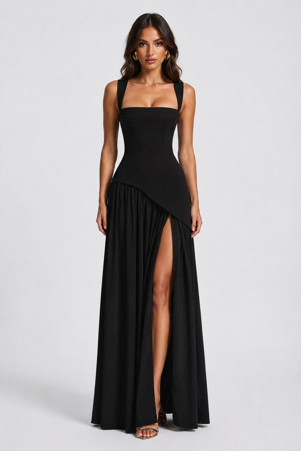 Willow | Women's Sculpted Satin-Feel Maxi Dress, Draped Evening Dress | My Sweet Wardrobe
