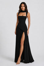 Willow | Women's Sculpted Satin-Feel Maxi Dress, Draped Evening Dress | My Sweet Wardrobe