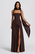 Willow | Women's Sculpted Satin-Feel Maxi Dress, Draped Evening Dress | My Sweet Wardrobe | Burgundy