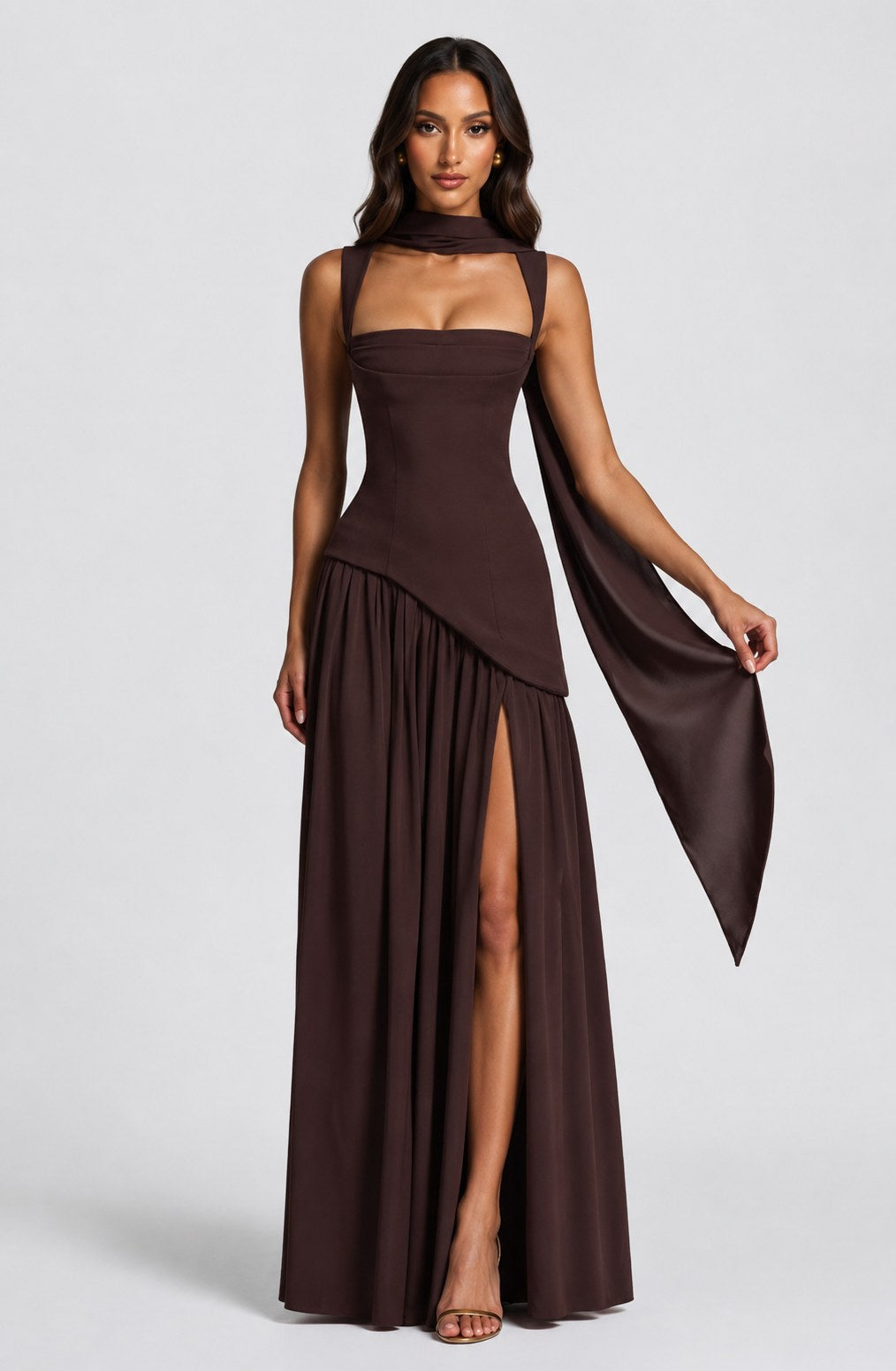 Willow | Women's Sculpted Satin-Feel Maxi Dress, Draped Evening Dress | My Sweet Wardrobe | Burgundy