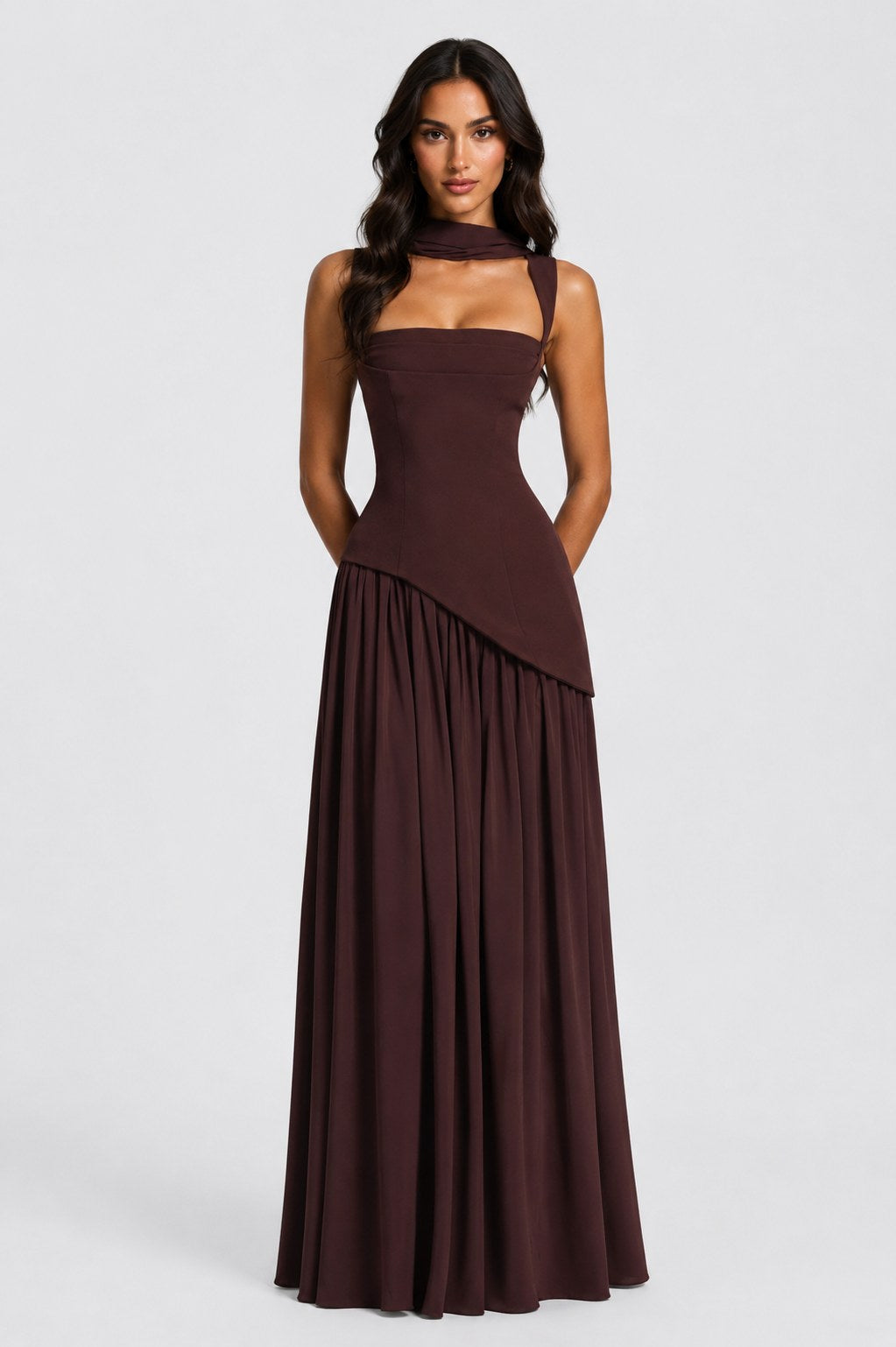 Willow | Women's Sculpted Satin-Feel Maxi Dress, Draped Evening Dress | My Sweet Wardrobe | Black