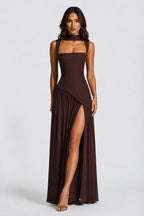 Willow | Women's Sculpted Satin-Feel Maxi Dress, Draped Evening Dress | My Sweet Wardrobe