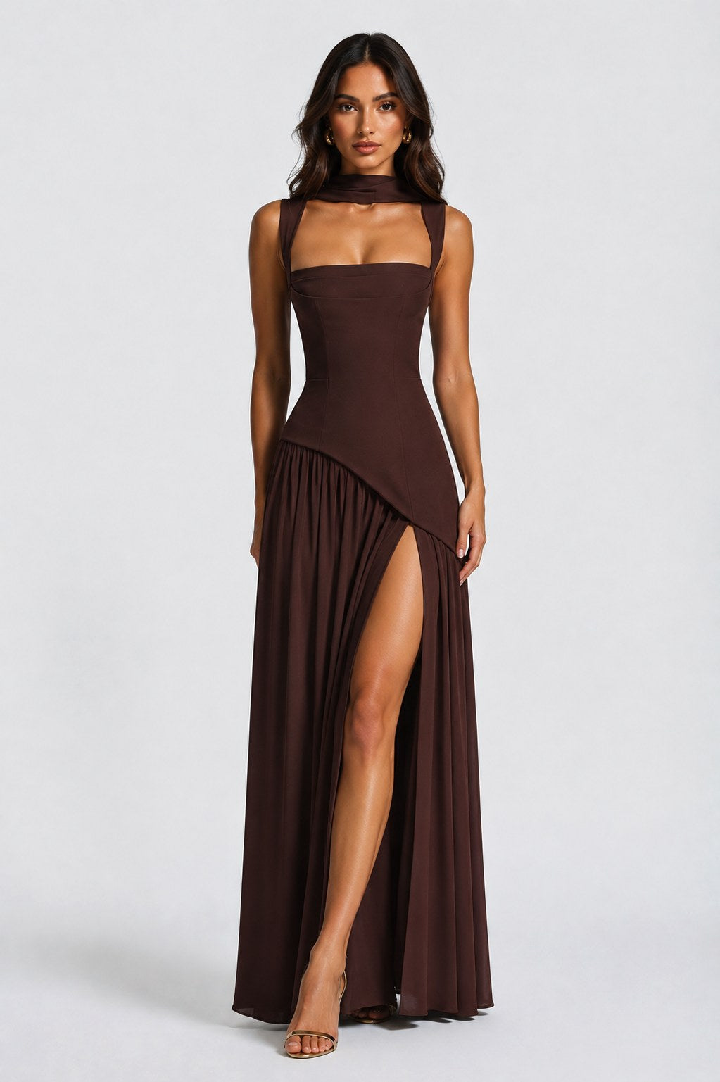 Willow | Women's Sculpted Satin-Feel Maxi Dress, Draped Evening Dress | My Sweet Wardrobe