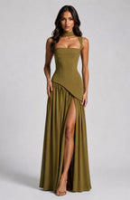 Willow | Women's Sculpted Satin-Feel Maxi Dress, Draped Evening Dress | My Sweet Wardrobe