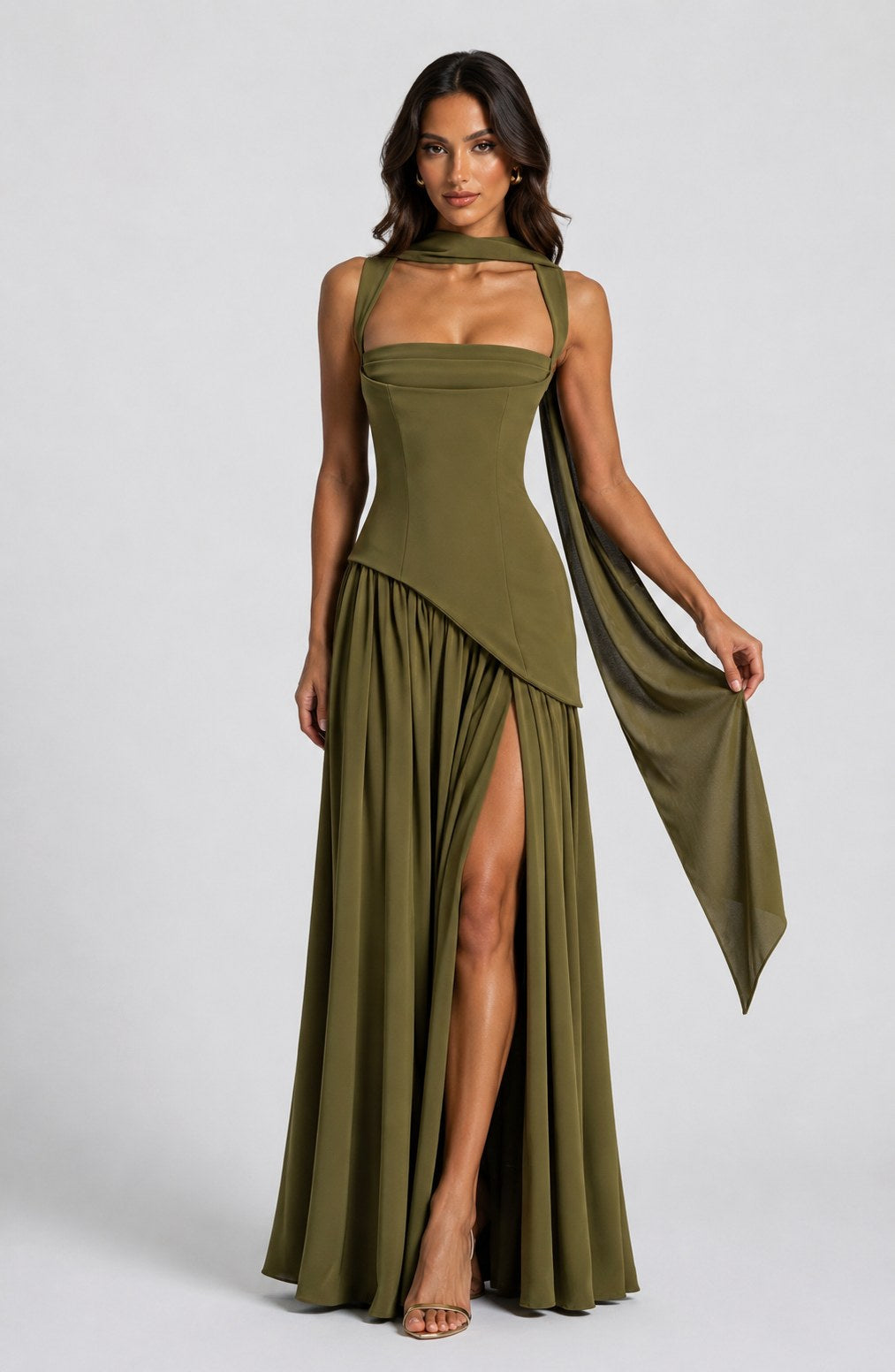 Willow | Women's Sculpted Satin-Feel Maxi Dress, Draped Evening Dress | My Sweet Wardrobe