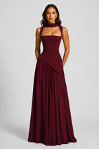 Willow | Women's Sculpted Satin-Feel Maxi Dress, Draped Evening Dress | My Sweet Wardrobe