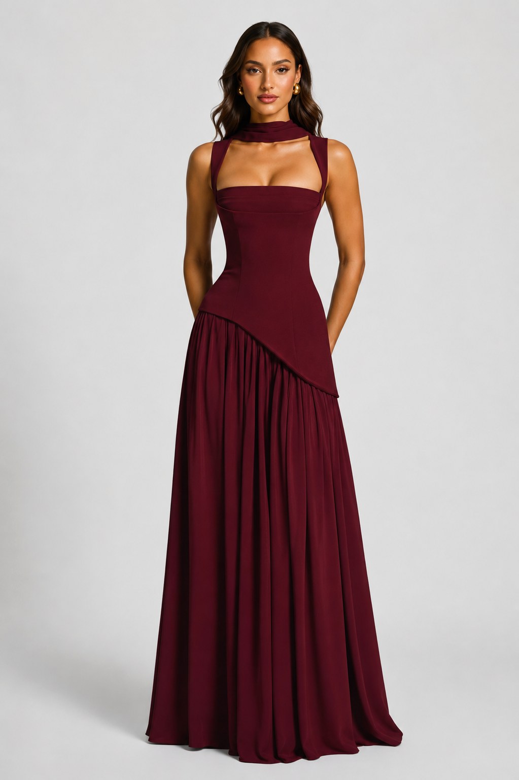 Willow | Women's Sculpted Satin-Feel Maxi Dress, Draped Evening Dress | My Sweet Wardrobe