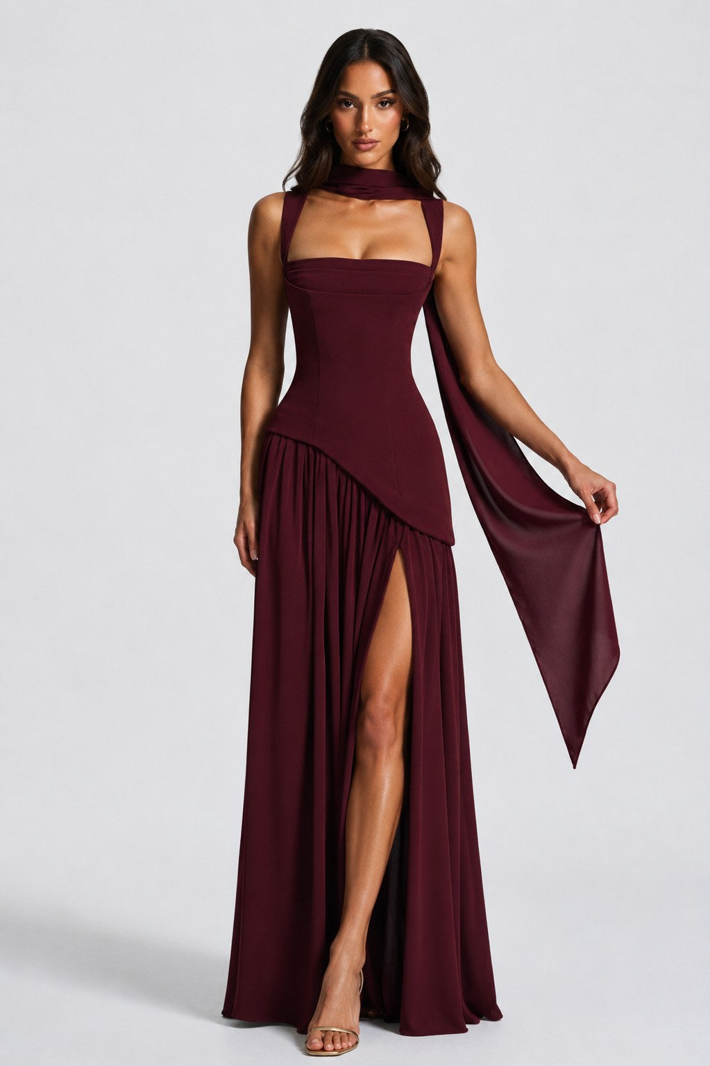 Willow | Women's Sculpted Satin-Feel Maxi Dress, Draped Evening Dress | My Sweet Wardrobe